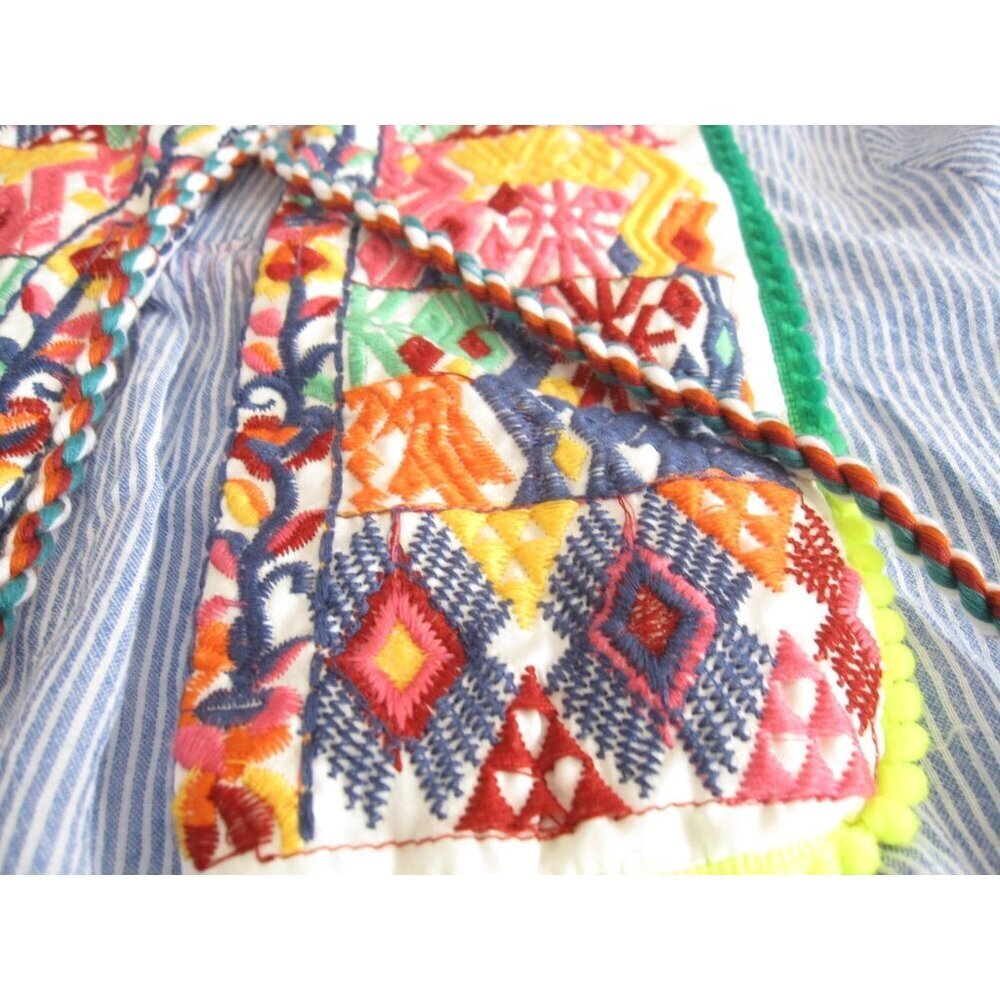 Paper Heart Embroidered Stripe Boho Jacket Festival Pom Pom Tassel Peasant Sz M - Picture 9 of 9